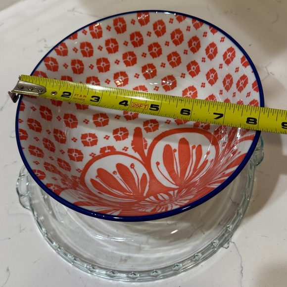 Anthropologie Vibrant Red and White Floral Bowl - Picture 5 of 6